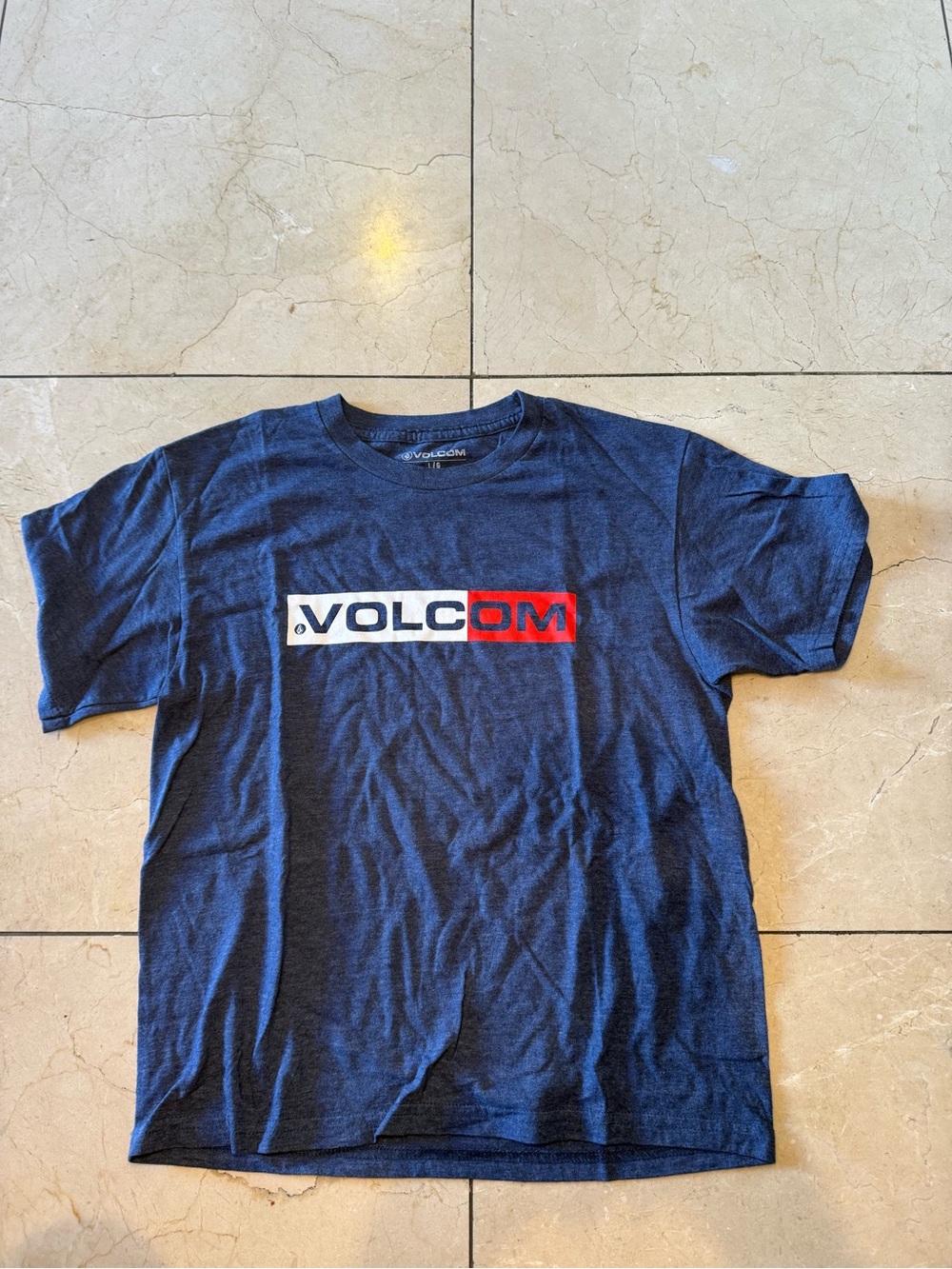 Volcom Navy Short-Sleeve Logo Tee with Red Accent